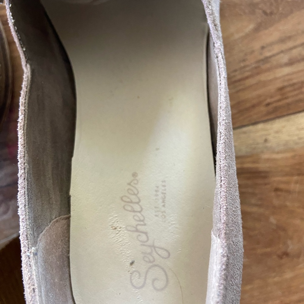 Seychelles Taupe Suede Tassel Block Heel Mules - Picture 10 of 10